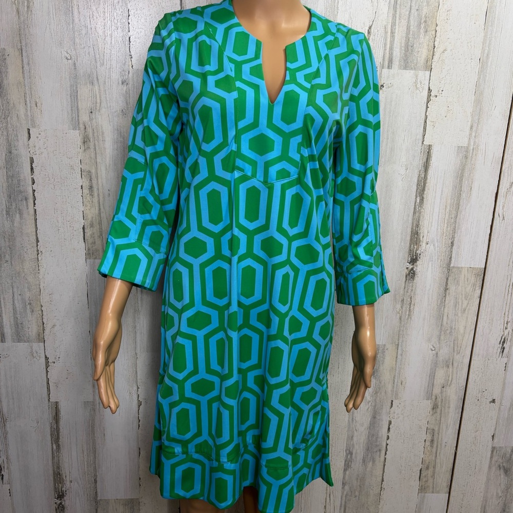 Lesley‎ Evers Maeve Geometric Green and Blue Tunic Dress